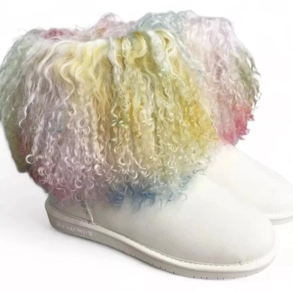 Bearpaw Boo Tie Dye Shearling Wool Curly Lamb Fur Mongolian Sherpa Boots 10 - Picture 11 of 11